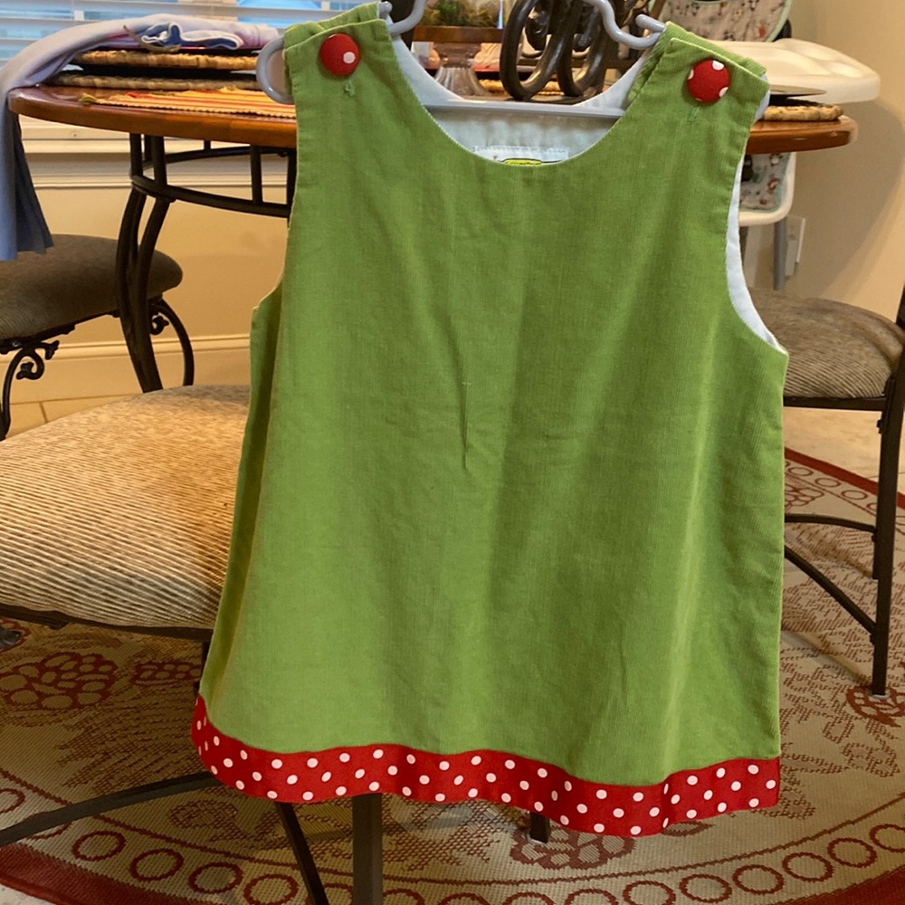 Castles and Crowns Girls Green, Red & White Corduroy Jumper Dress 😎 EUC Size 8